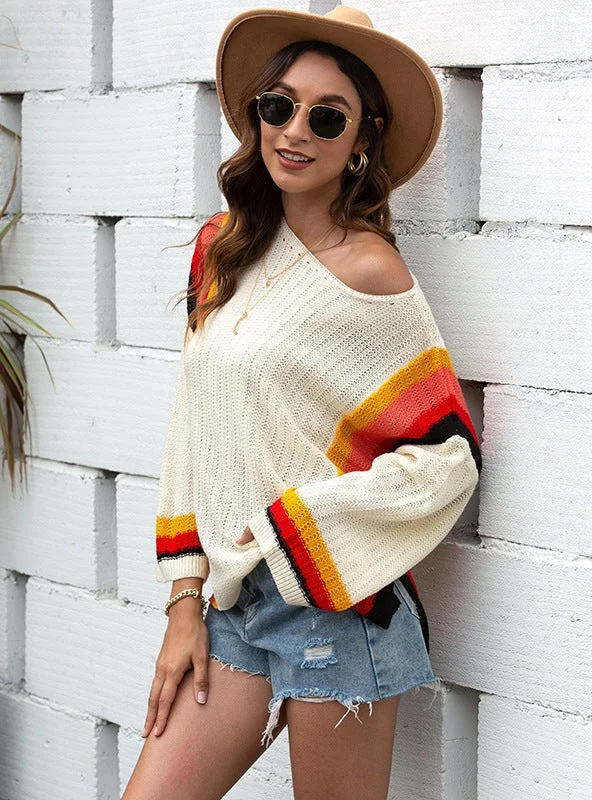 HOLLOW BEACH STITCHING KNIT RAINBOW SWEATER