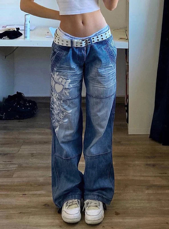 IRREGULAR PRINTED LOW WAIST JEANS