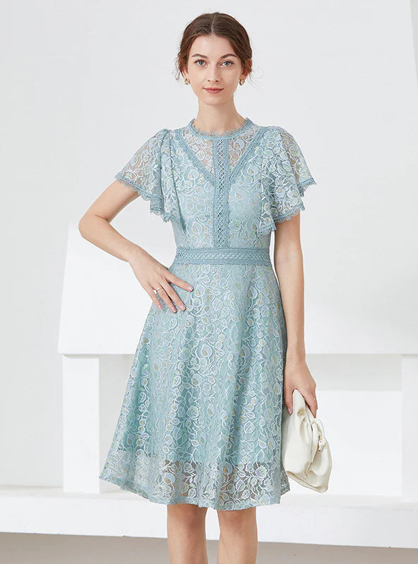 LACE FLYING SLEEVE SLIM DRESS