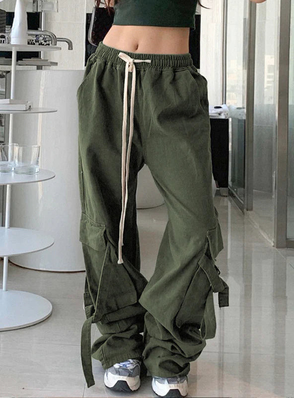 LARGE-POCKET LOOSE STRAIGHT WIDE-LEG PANTS