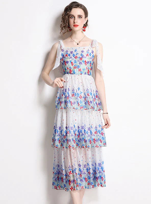 LAYERED PRINT SLING CAKE DRESS