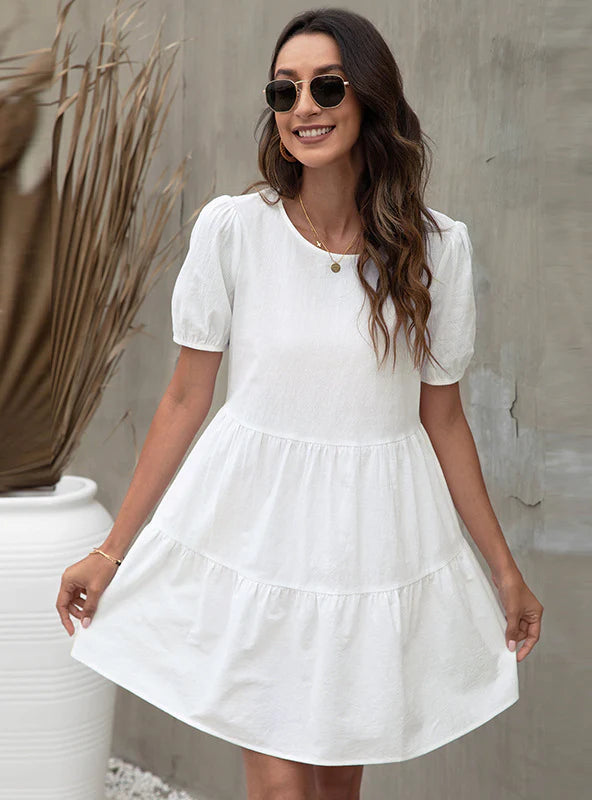 LOOSE A-LINE BUBBLE SLEEVE DRESS