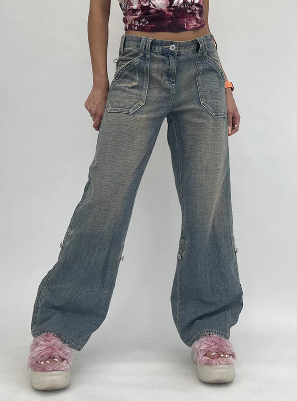 LOOSE STRAIGHT HIGH WAIST POCKET JEANS