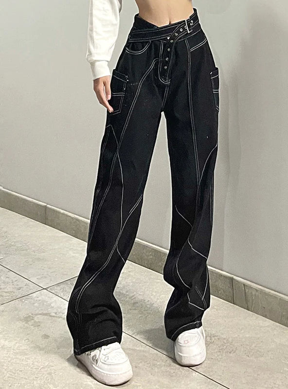 LOOSE WIDE LEG LOW WAIST JEANS PANTS