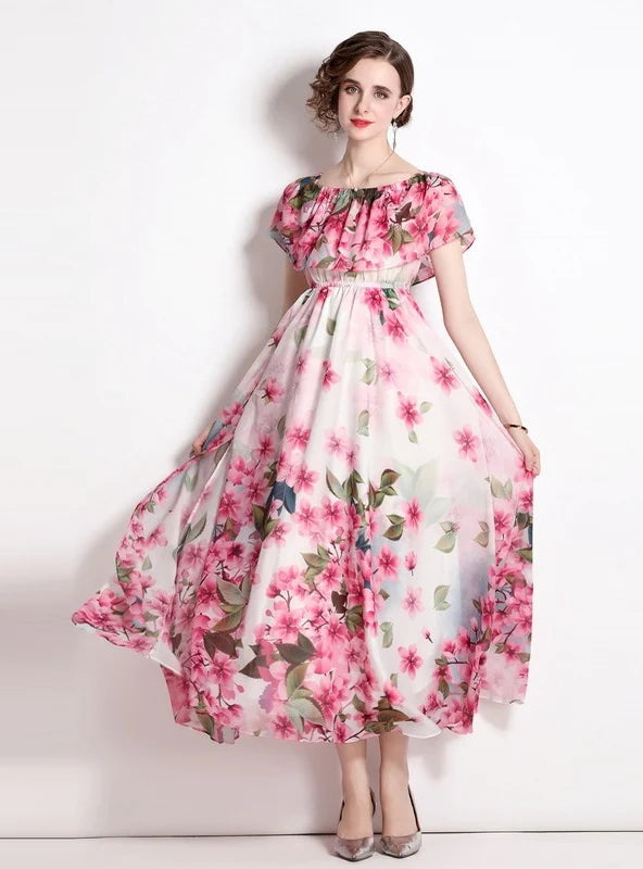 LOTUS LEAF BEACH SPLIT CHIFFON DRESS