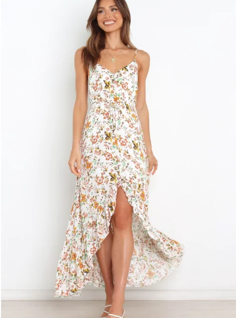 New Sexy V-neck Spaghetti Strap Print Sundress Casual Ruffles Dresses