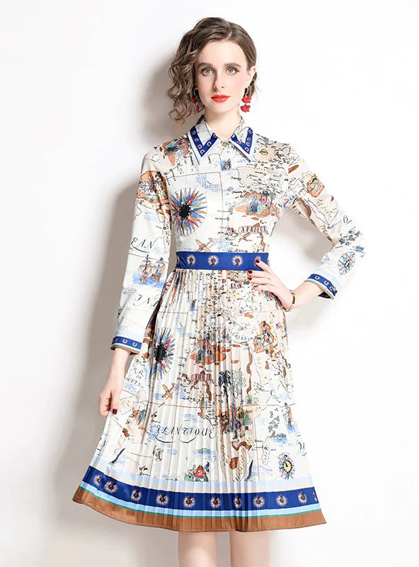 PRINTED SLIM LONG SLEEVE SHIRT DRESS