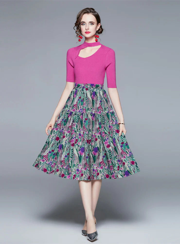 RETRO SWING SKIRT+IRREGULAR KNITTED TWO-PIECE SUIT