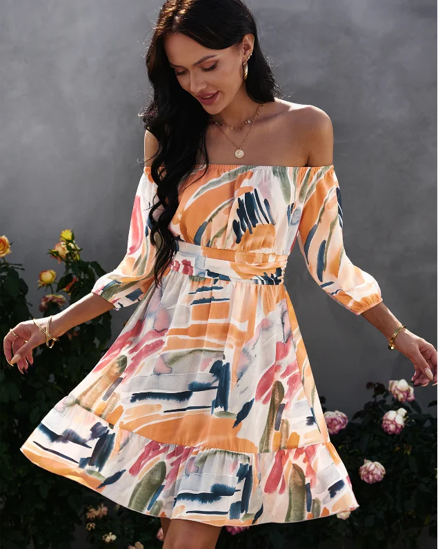 Sexy Off Shoulder Print Mini Dress Summer Women Slash Neck A-line Floral Dress