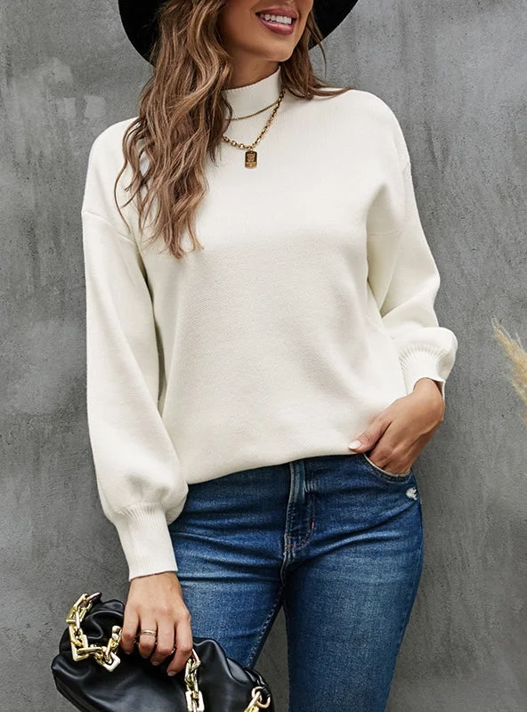 SOLID COLOR TURTLENECK LANTERN SLEEVE SWEATER