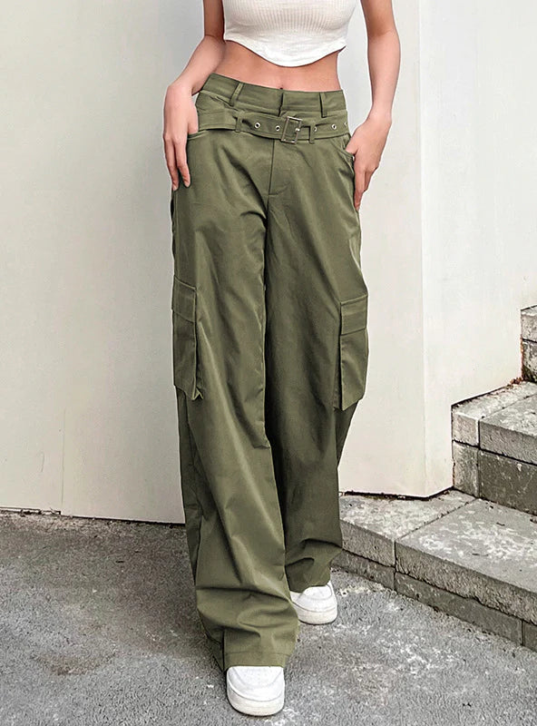 STRAIGHT WOVEN TOOLING POCKET CASUAL PANTS