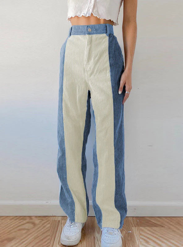 STRIPED HIGH WAIST STITCHING PANTS