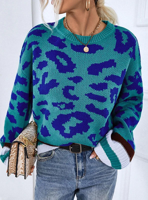 TURTLENECK COLOR-BUMP LEOPARD SWEATER Regular price$39.00