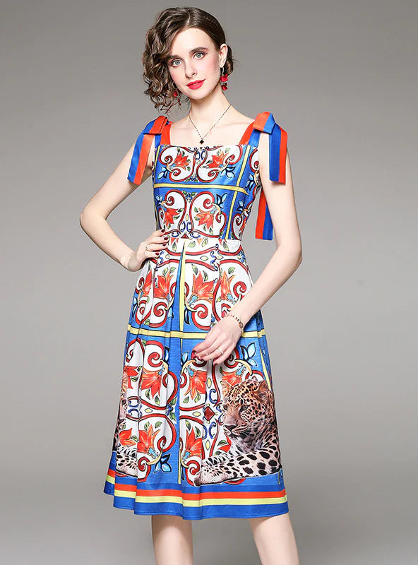 WOMEN PALACE PRINT STRAPS DRESS