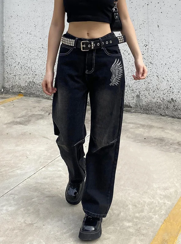 WOMEN WINGS PRINTED STRAIGHT JEANS