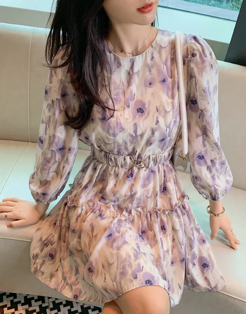 BOHO FLORAL PRINT BOW TIE NECK CHIFFON SUMMER DRESS