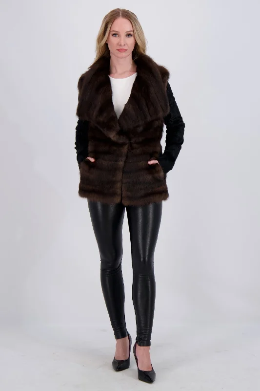 HORIZONTAL SABLE JACKET WITH LAMB SLEEVES