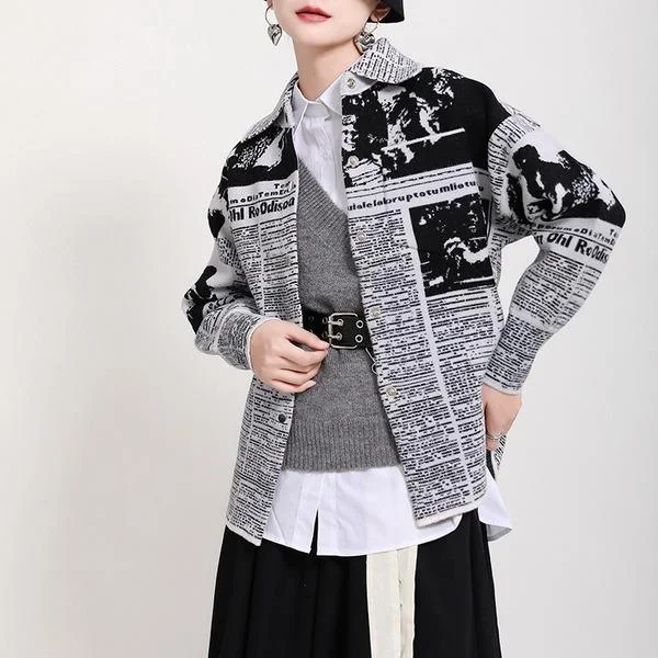 Letter Print Pattern Single Breasted Jacket