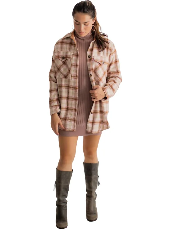 Lexi Plaid Pocketed Shacket In Brown