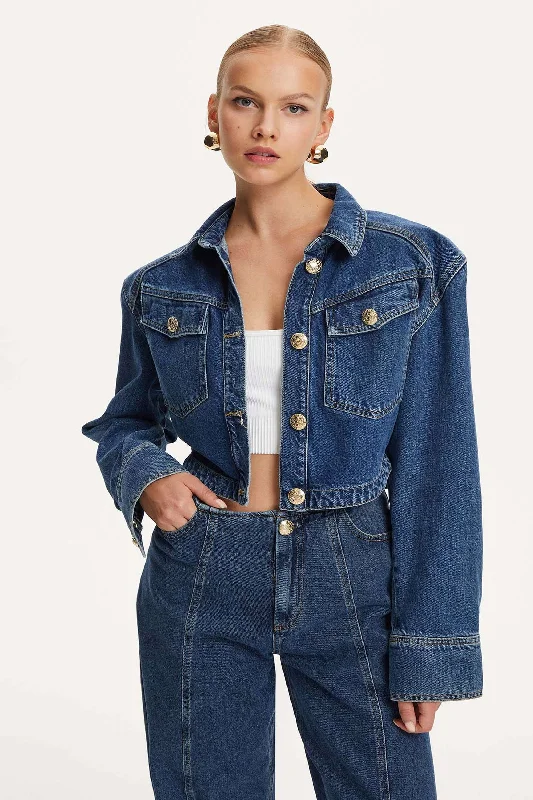 Military Buttoned Crop Denim Jacket