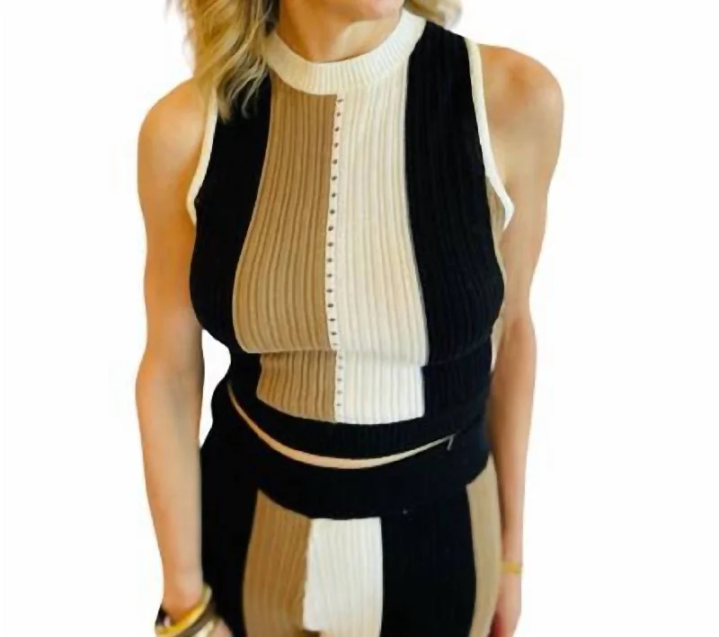 Dress It Up Striped Knit Set In Black/brown