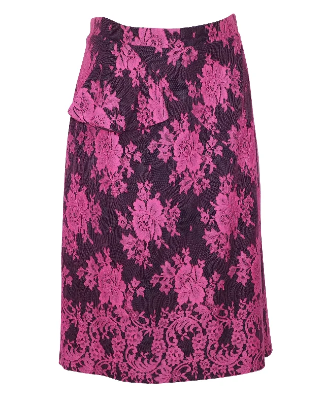 Erdem Shawna Floral Lace Skirt in Pink Viscose