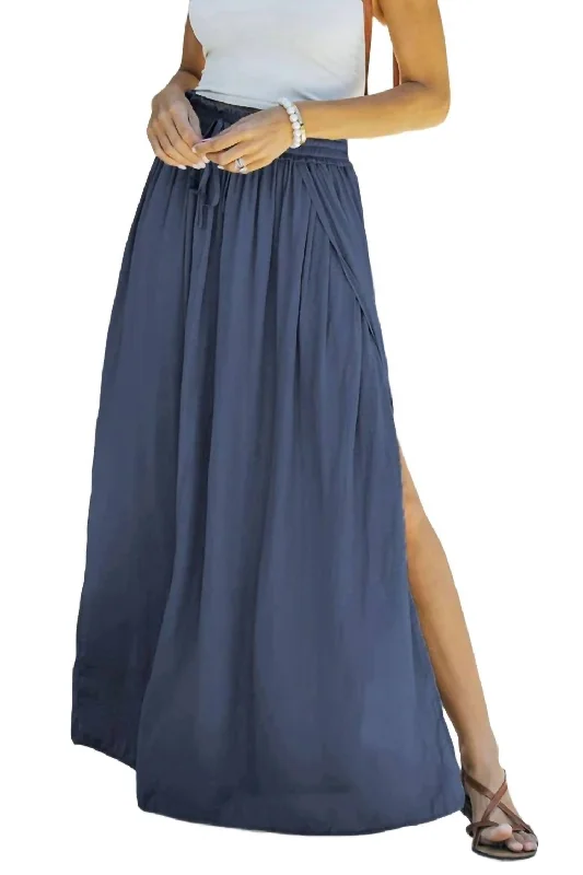 Side Split Hem Skirt In Blue