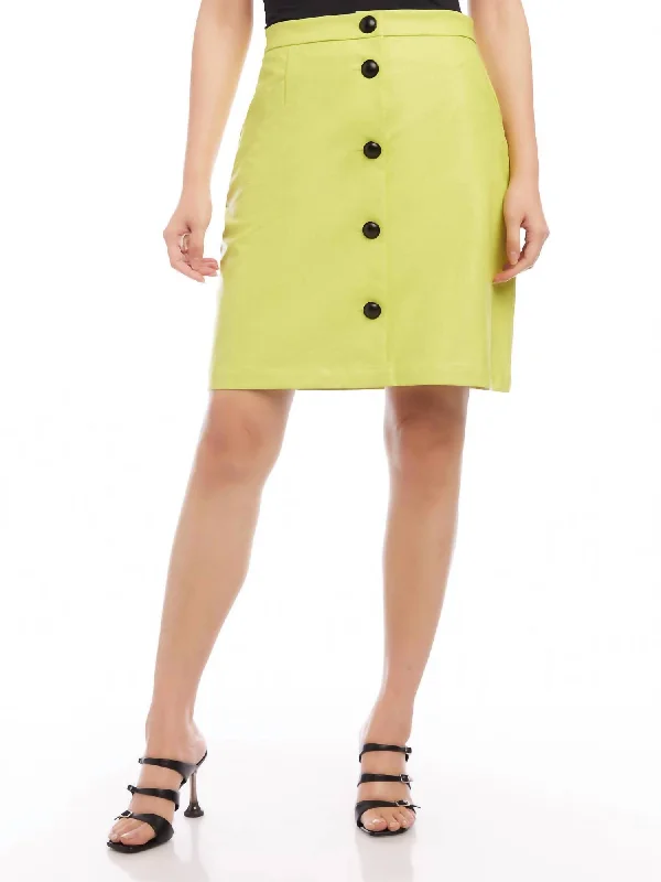 Vegan Leather A-Line Skirt In Lime