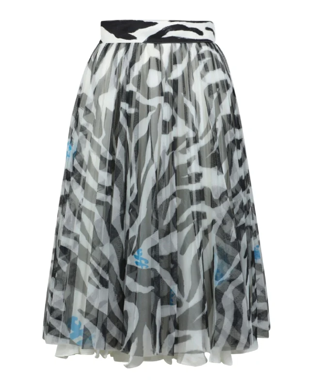 Zebra Pleated Midi Skirt