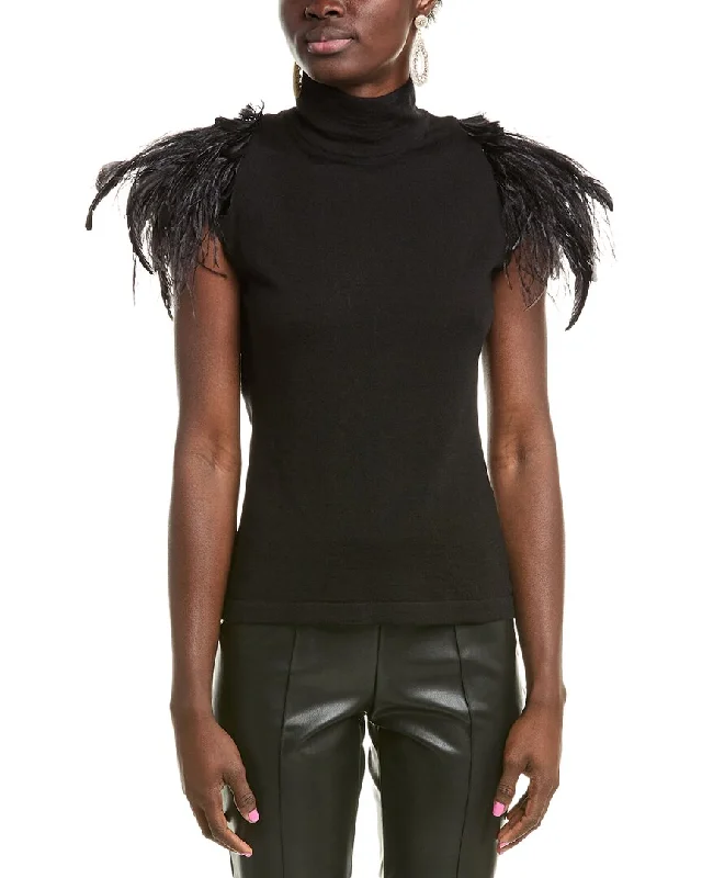 Alberta Ferretti Feather Trim Wool Sweater