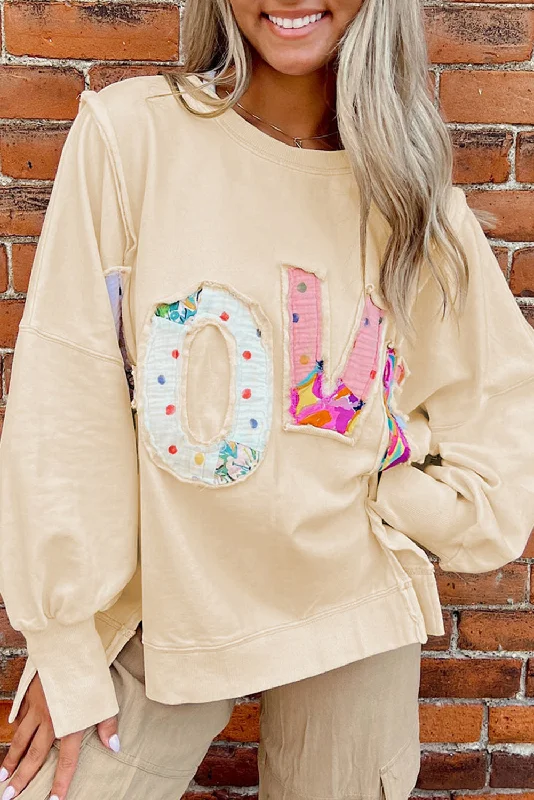 Apricot LOVE Side Slits Crew Neck Oversized Sweatshirt