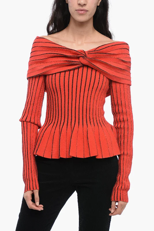 Balmain Knotted Detail Off-Shoulder Sweater