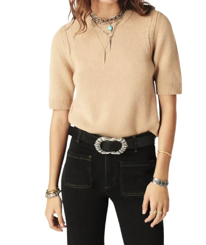 Cachma Short Sleeve Sweater In Camel