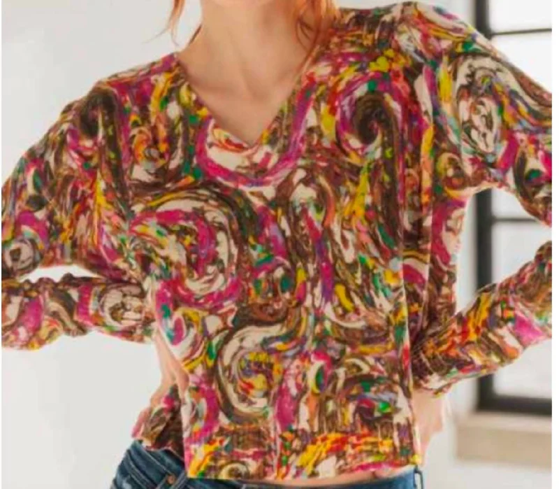 Classic V Neck Sweater In Paint Swirl