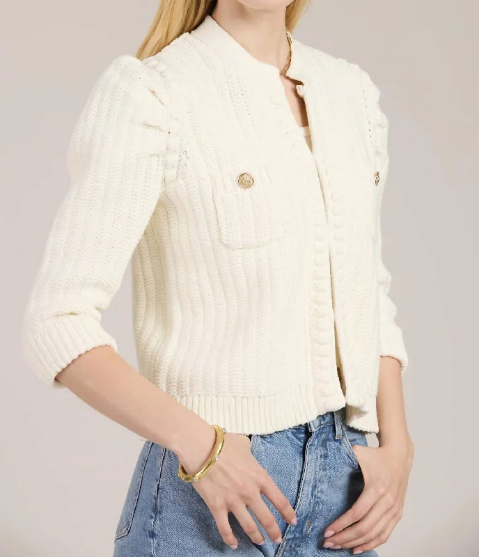 Cotton Blend Knit Cardigan In Ivory