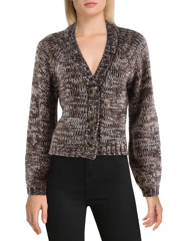 Este Womens Marled Bishop Sleeve Cardigan Sweater