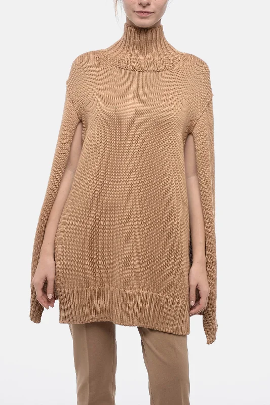 Jil Sander Cape Designed Turtleneck Wool Sweater