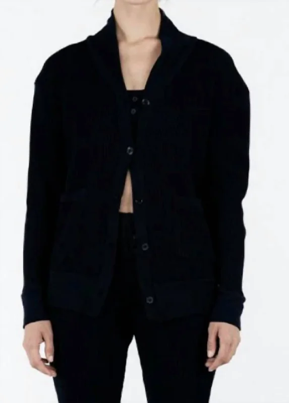 Luxe Thermal Grandpa Cardigan-Black