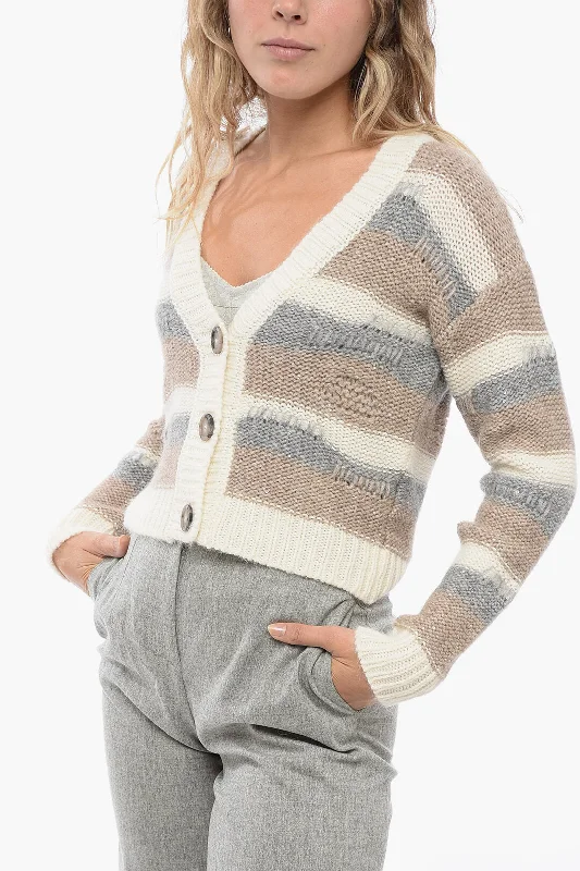 Peserico Striped Distressed Cardigan with Sequines