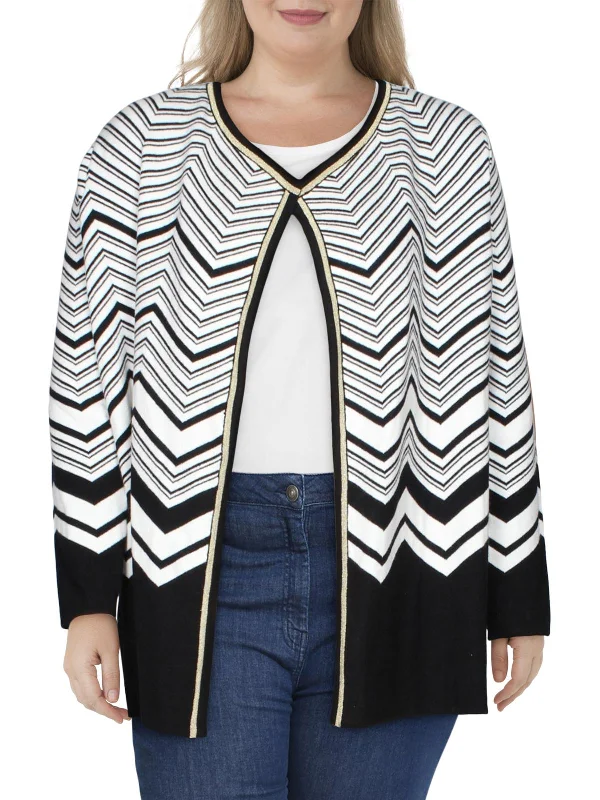 Plus Womens Chevron Open Front Cardigan Sweater