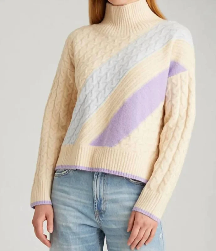 Ria Colorblock Cable Pullover In Cream Multi