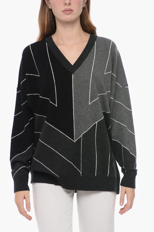 Stella McCartney Virgin Wool Oversized Sweater with Geometric Motif