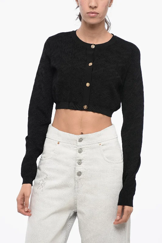 Versace Ribbed Cropped Cardigan With Medusa Buttons