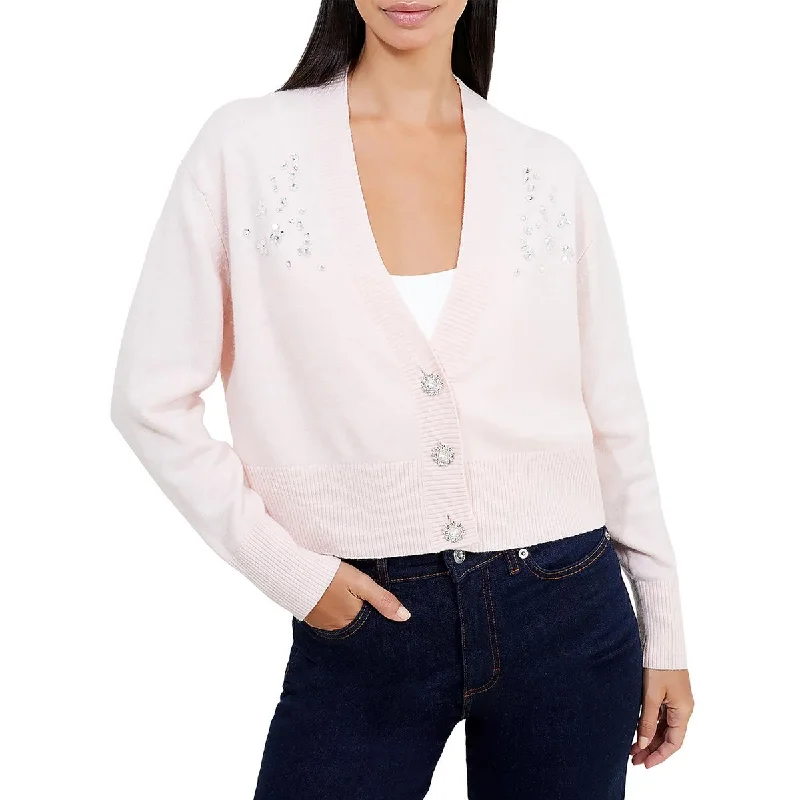 Vhari Womens Rhinestone Button Front Cardigan Sweater