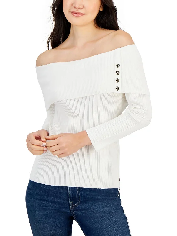 Womens Button Trim Ribbed Turtleneck Sweater