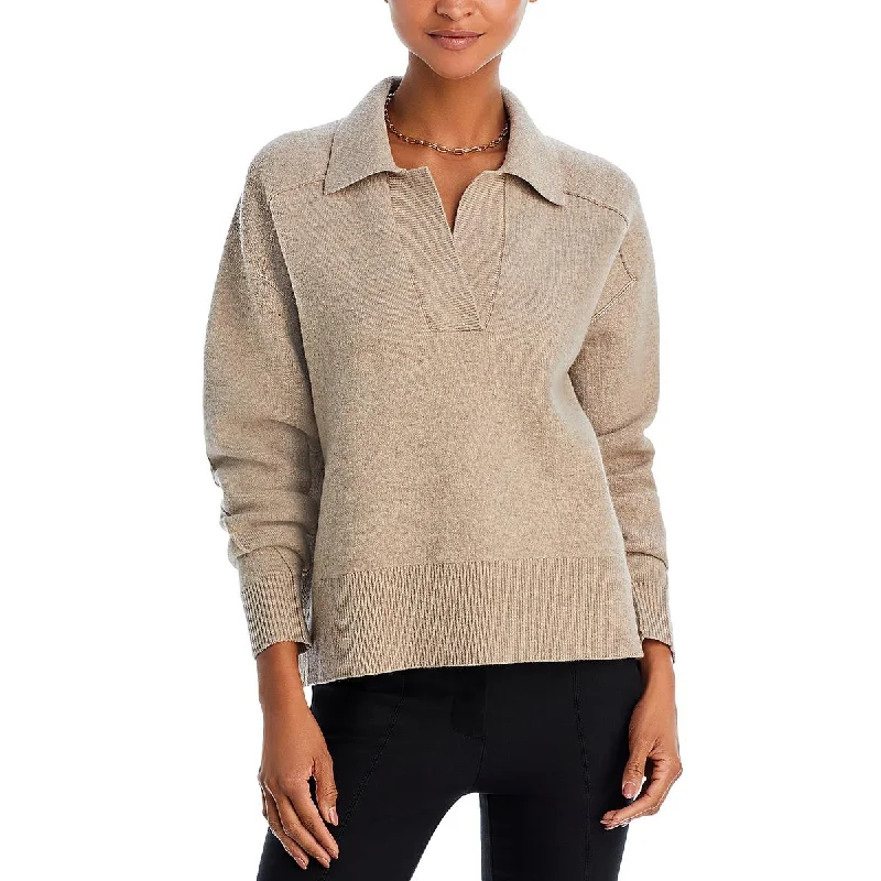 Womens Collared Ribbed Trim Pullover Sweater