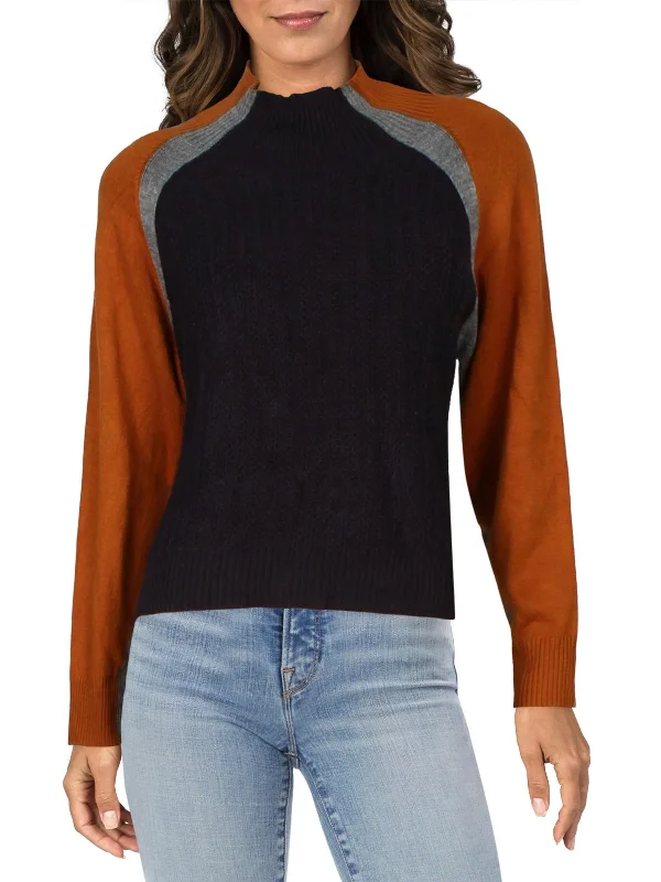 Womens Colorblock Pullover Mock Turtleneck Sweater