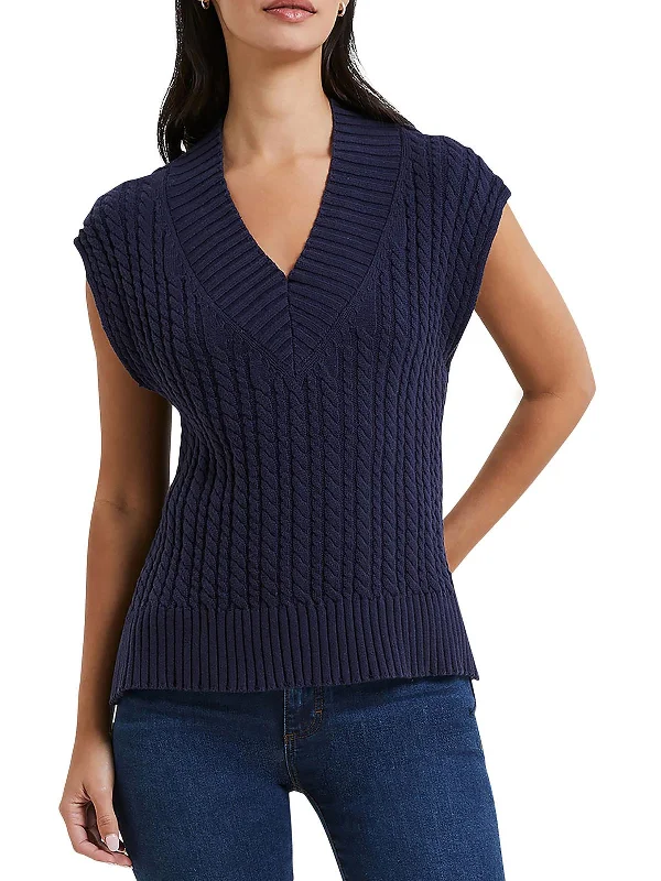 Womens Cotton Cable Knit Pullover Sweater