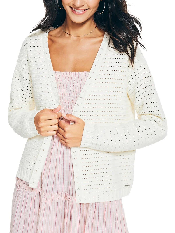 Womens Crochet Button Front Cardigan Sweater