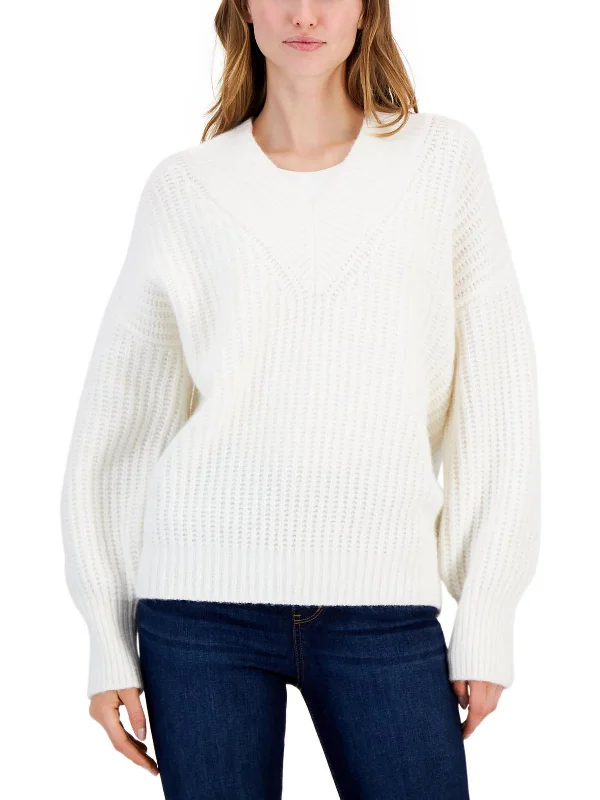 Womens Knit Ribbed Pullover Sweater